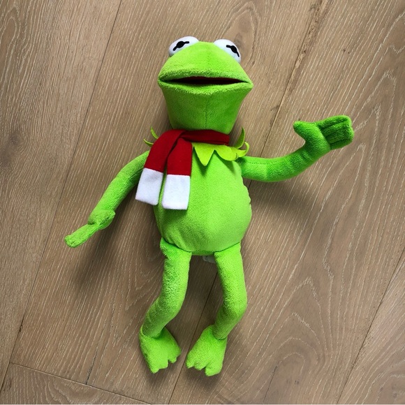 Muppets Kermit The Frog 17" Plush Stuffie Red Christmas Holiday Scarf Puppet Toy - Picture 2 of 7